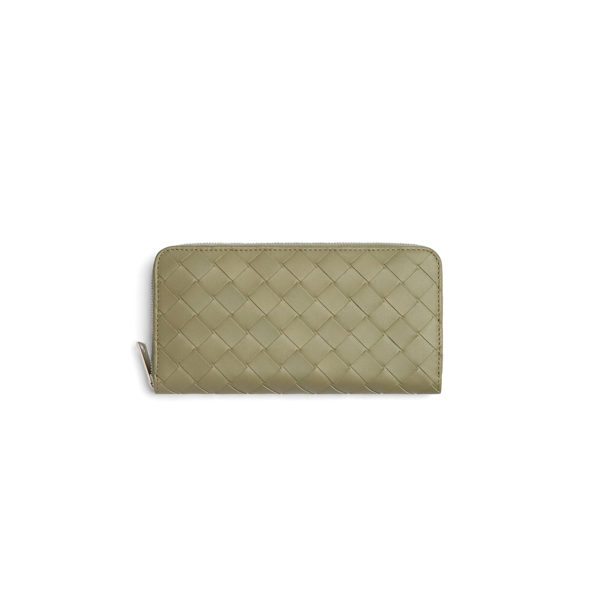 BOTTEGA VENETA INTRECCIATO ZIP-AROUND WALLET TRAVERTINE PARAKEET 593217 (19*10*2cm)